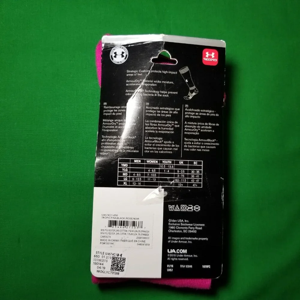 Under Armour Medium Over Calf Socks Tropic Pink Black Breast Cancer Awareness